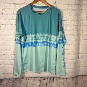 Huk Icon X Fishing Performance Long Sleeve Shirt Size XL Blue Green